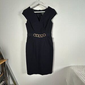 Adrianna Papell Womens Cap Sleeve Cocktail Dress Size 6 Navy Chain Detail New